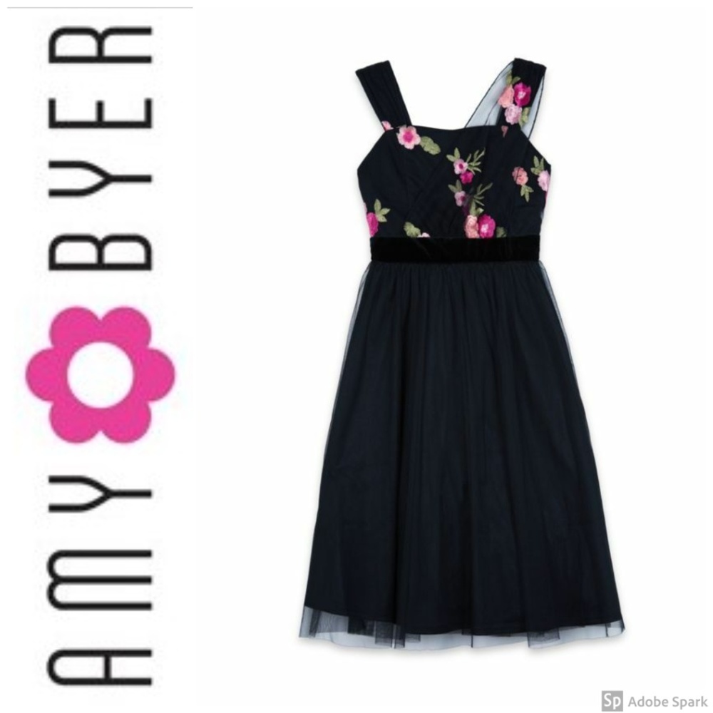 Amy Byer Girls Embroidered Tulle Tea Length Formal A-line Dress size 8 NWT